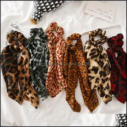 Ponny Tails Holder Hair Jewelry Women Floral Leopard Scrunchies Scarf Elastic Boho Streamers Bow Rope Ties Scrunchie Ponytail för tillbehör