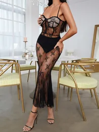 Czarny bandaż Summer Sexy Lace See Through Club Wedding Party Dress Długie projektanty sukienki DH789214