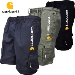Pantalones Cortos de Hombre Mens Summer Cargo Shorts rakt bomull tunn andningsbar knä solid halva avslappnade fickor byxor 220526