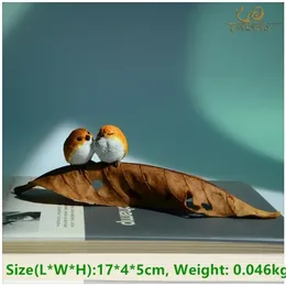 Mini Garden Birds on Leaves Ornament Handmade Craft Animal Resin Figurines for Maison et Jardin Decoration 220329