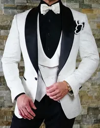 White Butterfly Jacquard Groom Tuxedos Embossed Three-dimensional Pattern Men's Blazer Wedding Dress Prom Clothing Multi-color optional