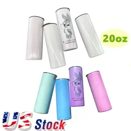 USA Local warehouse Sublimation Tumbler Straight 20oz Stainless Steel Water Bottle Double Wall Insulated Cup Vacuum Beverage Mugs