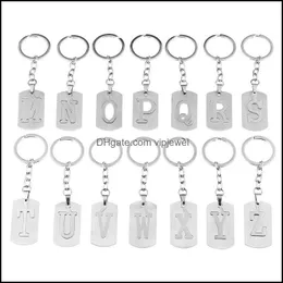 Keychains Fashion Accessories Sier Letter A-Z Keychain Holder For Women Men 26 English Alphabet Keyring Jewelry Charm Handbag Pendan Dhczi