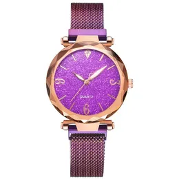 Rose Gold Women Watch Luksusowe magnetyczne gwiaździsto niebo na nadgarstku zegarek siatkowy kolor sześć męskich zegarków modowych