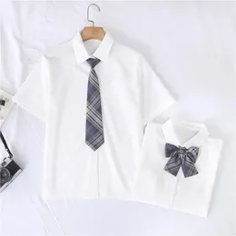Koszule bluzki damskiej Summert solidne kobiety koszula krótkie rękaw białe topy z krawatem japońskie koreańskie jk styl żeńskie bluzki lapowe
