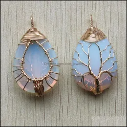 Charms Gold Color Opalite Opal Wire Wrap Handmased Tree of Life Natural Stone Pendants Diy Necklace Jewelry Making Drop D Dhseller2010 DHRRL