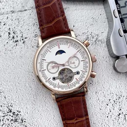 2022 Nuovi orologi da uomo di lusso tourbillon orologio meccanico automatico di design di alta qualità europeo Top brand fasi lunari cinturino in pelle regalo di moda stile due