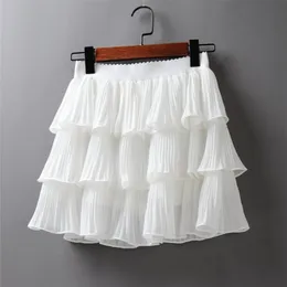 Summer Women Elasticity Waist Mini Skirt Ladies Chiffon Casual Cake s Black White Femme Pleated s 220317