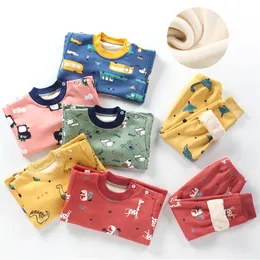Vinter barnkläder sätter varma fleece pyjamas för pojkar och tjejer förtjockna barn sovkläder sammet baby termiska underkläder 220426