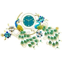 벽 시계 reloj de pavo 진짜 para el hogar pared fondo cuarzo luz moderna lujo modawall