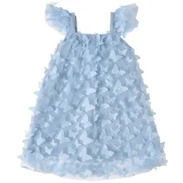 2022 Summer New Butterfly 3D Haftowane szyfonowe dziewczyny sukienka Sute Sisters Fating Rleeve Dress Tiulle Sling Sukienka księżniczka 12M-6TCX220514