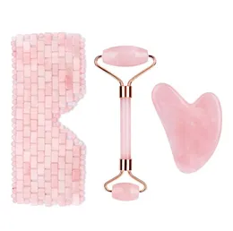 Factory wholesale Luxury Anti Aging Anti Wrinkle Face Mask Sleeping Mask Pink Jade Roller Gua Sha and Rose Quartz Jade Eye Mask Set