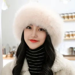 Real Fox Fur Hat Women Winter Warm Wool Beanie Cap Blue Grey Beige Pink