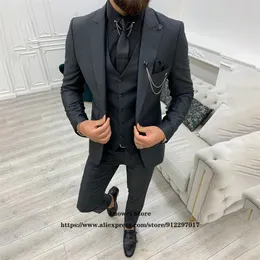 Модный костюм для мужчин Slim Fit 3 Piece Jacket Paclant Set fortion Groom Wedding Peaked Lapemedo Tuxedo мужской офис Blazer 220817