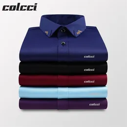 Camisas de Hombre刺繍COLCCIアラミーセルジオK Camisaスリムフィットカジュアルソーシャルプリントトップロングスリーブメンシャツ220323