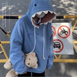 Rolig Shark Patchwork Hoodies Man Höst Kawaii Sweatshirt Oversized Casual Långärmad Pullover School Par Kläder 220406