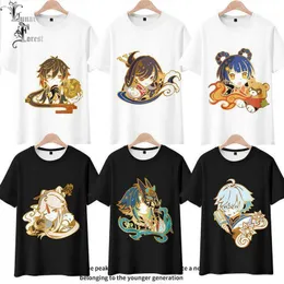 メンズTシャツのGenshin Impact Keqing Hutao Ayato 3DプリンティングTシャツ夏ファッションラウンドネックショートスリーブゲームストリートウェア