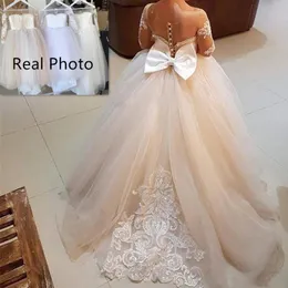 Flickans klänningar Flower Girl Dress Brithday Party Bröllop Formellt tillfälle Custom Princess Tutu Sequined Appliqued Lace Bow Kids First Communio
