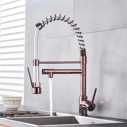 Black Rose Gold Spring Kitchen Faucet Pull Down Side Sprayer Dual Spout Tap Deck Mounted Mixer Cold Water246Z