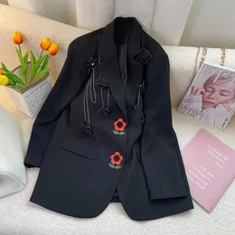 Abiti da donna Blazer Blazer con bottoni a fiori Donna Primavera Abito monopetto nero Giacca dritta da ufficio ampia Alta qualità Da donna