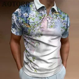 Polo Shirt Men Summer Flower Print Szczupły oddychający sport Wygodne topy z krótkim rękawem Man Culcibuilding Trening Ubrania 220714