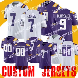 قمصان كرة قدم جديدة مخصصة LSU Tigers Jersey Joe Burrow Burreaux Jamarr Chase Odell