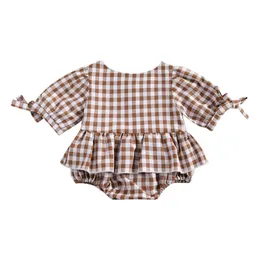 Baby Girls Long Sleeve Romper Chocolate Stripe نمط طوق مستدير 0-24 شهرًا 220525