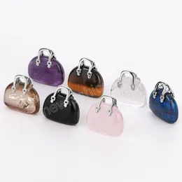 Handväska charms kristaller hänge naturliga stenhängen ametysts rosa kvartsläkning kristall ädelstenar stenar för smycken tillverkning