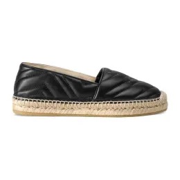 222Femmes Cuir Wedge Plateforme Espadrille Matelass￩ Cuir Mode Sandale Veau Toile Designer Chaussures pêcheur avec de l'or sur le dessus