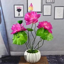 9 Heads Lotus Artificial Silk Flower Bouquet Simulation Green Plant Pond Aquarium Lily For Wedding Home Table Decoration 5Pcs