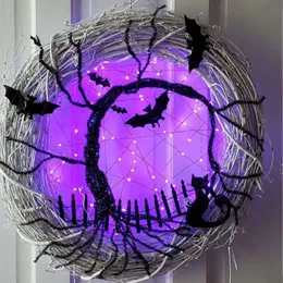 Decorative Flowers & Wreaths Horror Wreath Halloween Glowing Bat Corridor Decoration Mysterious Passage Wall Garden Party Ornament Scene Set