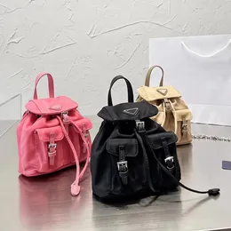 Luxury Brand Backpack Woman Classic Black Mini School Bags High Quality Fashion Pink Handbag Nylon Travel Designer Buckle Tie Rope Backpacks
