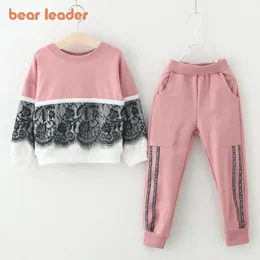 Completi di abbigliamento Bear Leader Girls Spring Active Abbigliamento Pizzo Bambini Cartoon Print Felpe Pantaloni Suit 3-7Y Abbigliamento