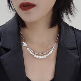 Catene Timeless Wonder Dolce perla finta Cuore Zirconia Collane girocollo per le donne Designer Catena di gioielli Goth coreano Kpop Regalo Emo 3235Chain