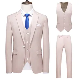 3 pçs conjunto terno casaco colete calças/moda masculina casual boutique negócios cor sólida noivo casamento formal blazers vestido 220815