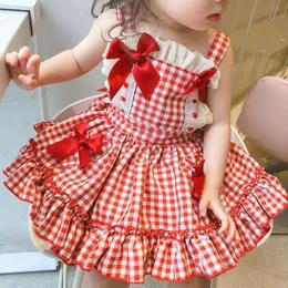 Платья девочки, маленькие девочки лето милые красные клетчатые платья для клетчатки детские рукавицы лолита принцесса y390girl's