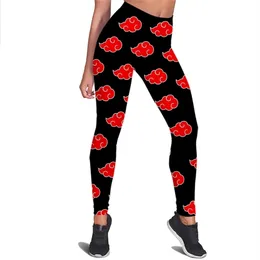 Kvinnor Legging Akatsuki rött molnmönster tryckt hög midje elasticitet Legging Kvinna för inomhus fitness Push Up Byxor W220616