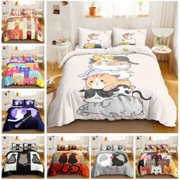Katt täcke omslaget set digital olika färg tecknad söt tryck sängkläder dubbel drottning king size qulit