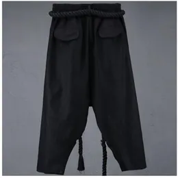 Calças masculinas primavera e verão calças de virilha baixa calças de perna larga retro culottes bloomers roupa de palco estilo yamamoto 220509