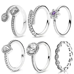 Новое популярное кольцо из стерлингового серебра 925 пробы с каплями воды, тонкое кольцо на палец, прозрачное CZ Pandora Ms. Свадебные украшения, модные аксессуары, подарок