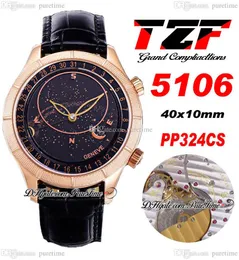 TZF Komplikationen 5106 Sky Moon Celestial A240 Automatik Herrenuhr Roségold Schwarzes Zifferblatt Lederarmband Super Edition Uhren Puretime F025i9