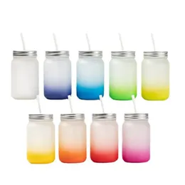 Sublimation Mason Jar 15oz Gradient Glasses DIY Multi-Color Wine Glasses Sublimating Beer Cup Heat Transfer Drinking Mugs