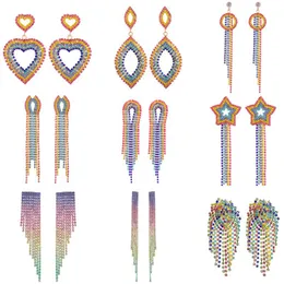 Dangle & Chandelier Wgoud Personality Long Multi Colored Rainbow Rhinestone Crystal Tassel Drop Earring Korea Women Party Wedding Jewelry Gi