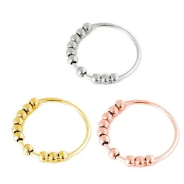 Removable Anti Anxiety Ring for Women Men Stainless Steel Fidget Rings With Beads Spinner Spinning Jewelry