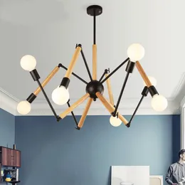 Pendant Lamps Spider Shape Wooden Modern Chandelier 6/8 /12 Arms Black White Lights For Room Suspension Luminaire Living Decoration