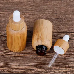 Bottiglie di stoccaggio Barattoli Vuoti Flacone contagocce in vetro di bambù riutilizzabile 10ml-100ml Olio essenziale con pipette Campione di cosmetici per trucco