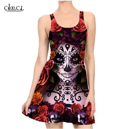 أزياء Rose Rose Beauty Skull Dress Mini 3D Print Summer Sexy Dress for Women Onepiece Beach Dresses W220617