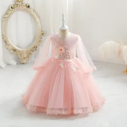 Saia infantil Flower Girl Dresses 2022 Apliques Beading Novo Doces Princess Ball Vestais Vestido de festa de casamento Fake Sleeve vestidos de manga