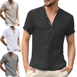 Men's Polos Mannen Linnen Shirts Casual Korte Mouwen Effen Losse T-shirt Katoen Ademend V-hals Plus Size Mannelijke Trui Tops BlouseMen's Me