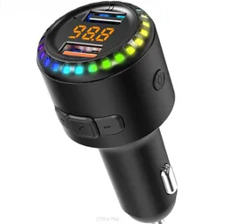 Bluetooth 5.0 EDR Auto-FM-Transmitter, kabelloser Freisprechanruf, MP3-Player, 7 Farb-RGB-Lichter, 2 USB-Schnelllade-Autozubehör